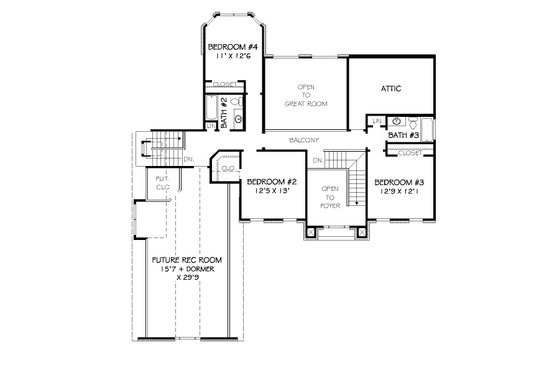 Floor Plan - Upper Floor for Traditional House Plan #424-349 - 4 bed, 3.5 bath