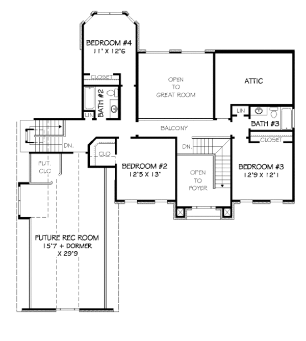 Traditional Floor Plan - Upper Floor Plan #424-349