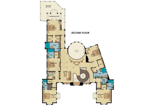 Floor Plan - Upper Floor for Mediterranean House Plan #548-29 - 6 bed, 7.5 bath