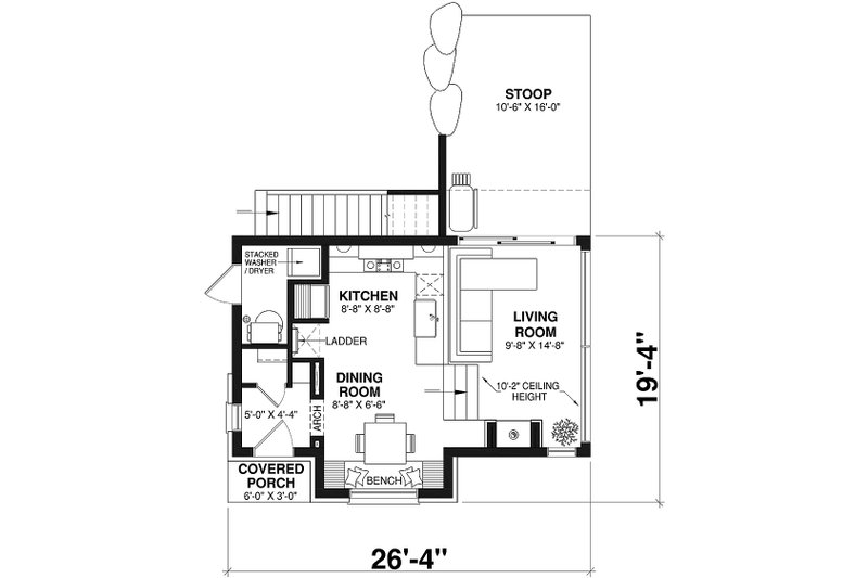 House Design - Floor Plan - Main Floor for European House Plan #23-2824 - 2 bed, 1 bath