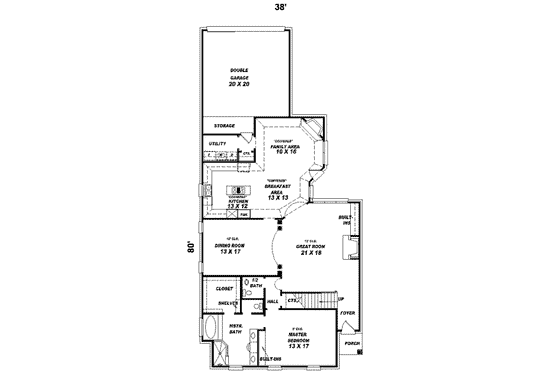 Floor Plan - Main Floor for Colonial House Plan #81-553 - 3 bed, 2.5 bath