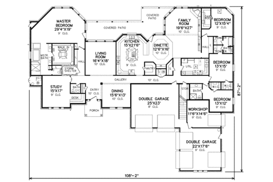 Floor Plan - Main Floor for Traditional House Plan #65-243 - 4 bed, 3.5 bath