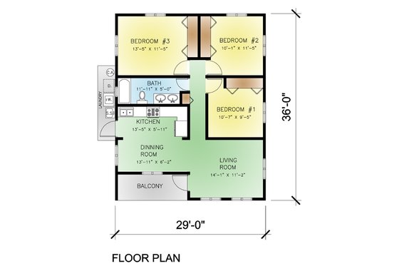 Floor Plan - Main Floor for Modern House Plan #495-3 - 3 bed, 1 bath