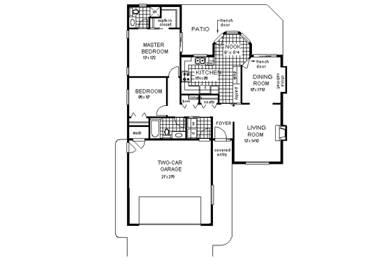 Floor Plan - Main Floor for Ranch House Plan #18-134 - 2 bed, 2 bath