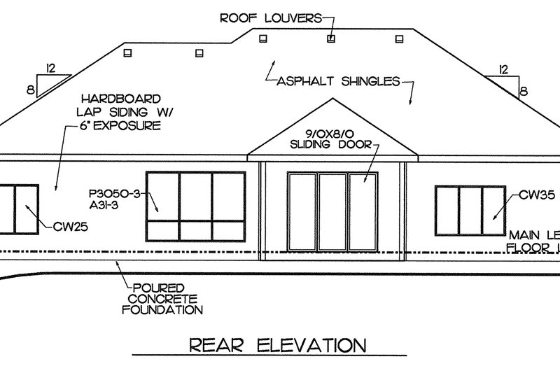 House Blueprint - Exterior - Rear Elevation for European House Plan #20-2151 - 3 bed, 2 bath