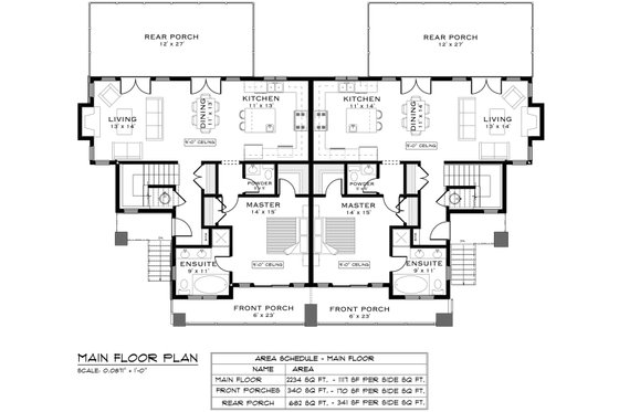 Floor Plan - Main Floor for Farmhouse House Plan #1101-18 - 3 bed, 3.5 bath