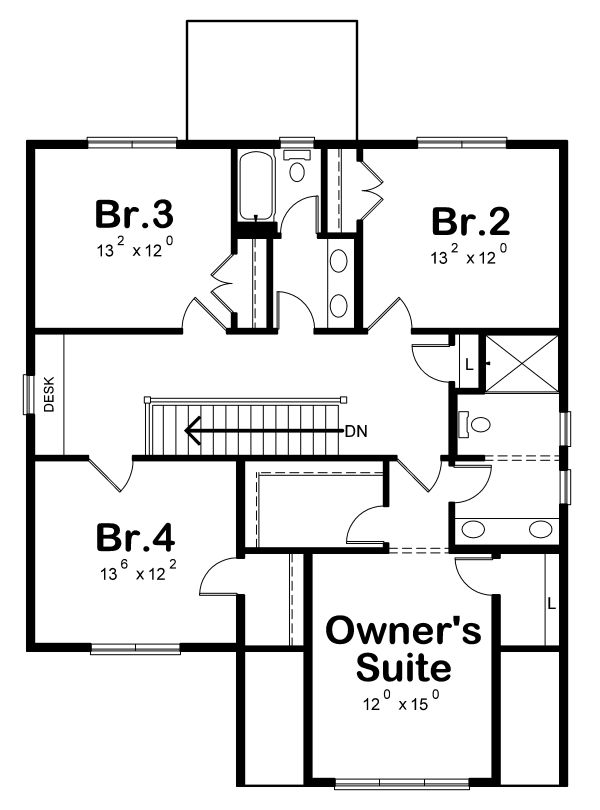 House Blueprint - Traditional Floor Plan - Upper Floor Plan #20-2346