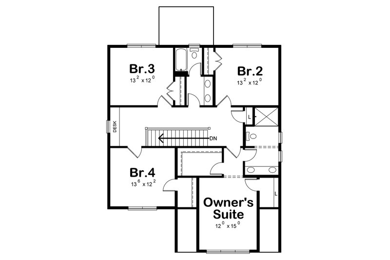 House Blueprint - Floor Plan - Upper Floor for Traditional House Plan #20-2346 - 4 bed, 2.5 bath