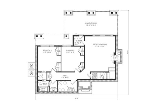 Floor Plan - Lower Floor for Cabin House Plan #1094-18 - 3 bed, 2.5 bath