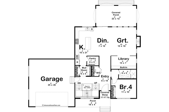 Floor Plan - Main Floor for Cottage House Plan #455-487 - 4 bed, 3 bath