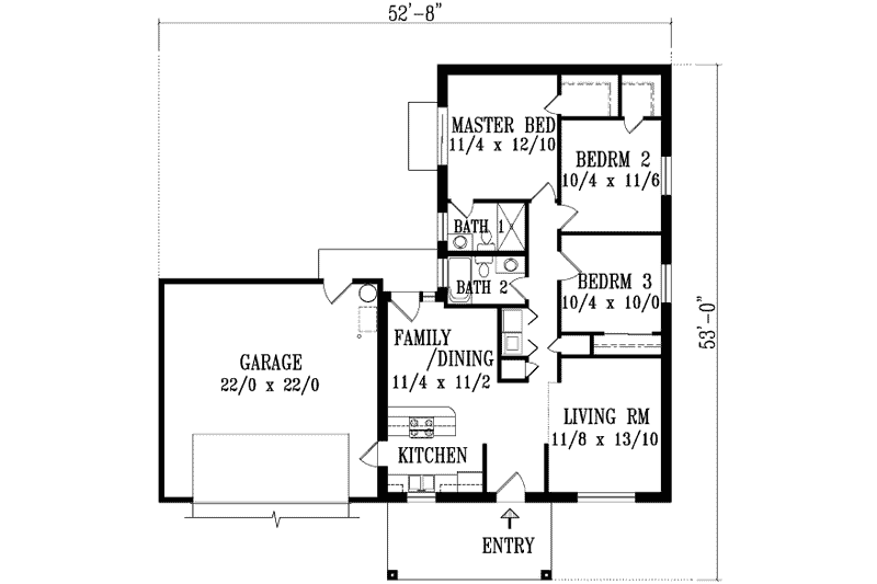 Home Plan - Floor Plan - Main Floor for Adobe / Southwestern House Plan #1-1066 - 3 bed, 2 bath
