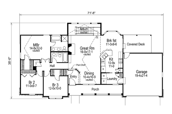 Floor Plan - Main Floor for Ranch House Plan #57-341 - 3 bed, 2 bath
