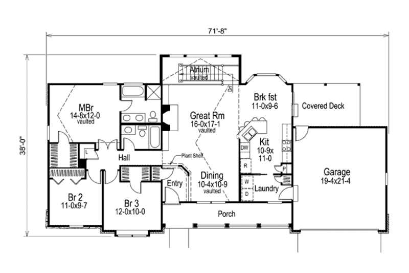 Architectural House Design - Floor Plan - Main Floor for Ranch House Plan #57-341 - 3 bed, 2 bath