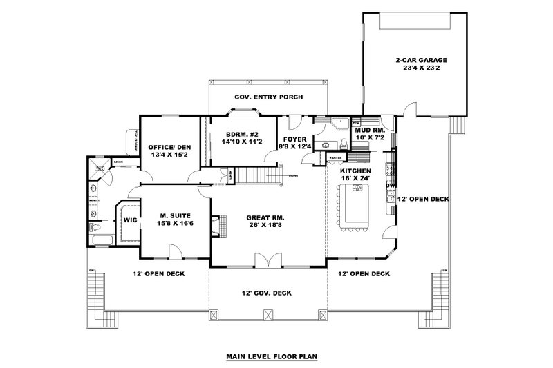 Home Plan - Floor Plan - Main Floor for Craftsman House Plan #117-1040 - 5 bed, 3 bath