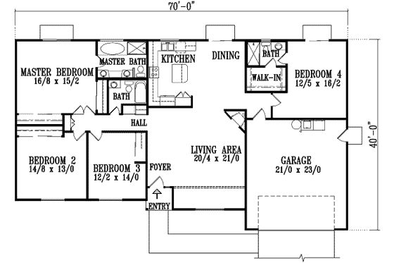 Floor Plan - Main Floor for Adobe / Southwestern House Plan #1-887 - 4 bed, 3 bath