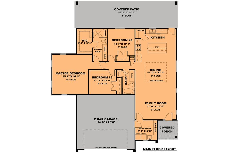 House Plan Design - Floor Plan - Main Floor for Traditional House Plan #1111-31 - 3 bed, 2 bath