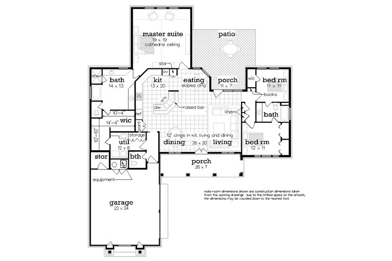 Dream House Plan - Floor Plan - Main Floor for Ranch House Plan #45-578 - 3 bed, 2.5 bath