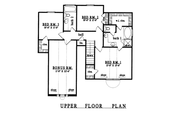 Floor Plan - Upper Floor for Country House Plan #42-194 - 3 bed, 2.5 bath