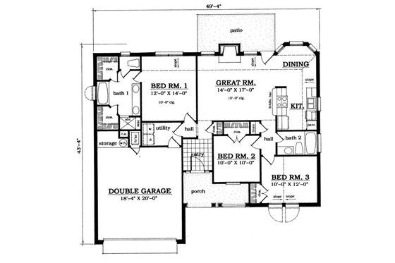 Floor Plan - Main Floor for Traditional House Plan #42-104 - 3 bed, 2 bath
