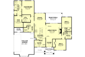 Floor Plan - Main Floor for Craftsman House Plan #1067-2 - 3 bed, 2.5 bath