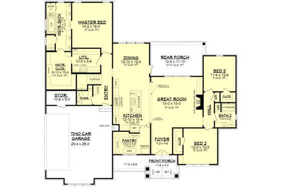 Floor Plan - Main Floor for Craftsman House Plan #1067-2 - 3 bed, 2.5 bath