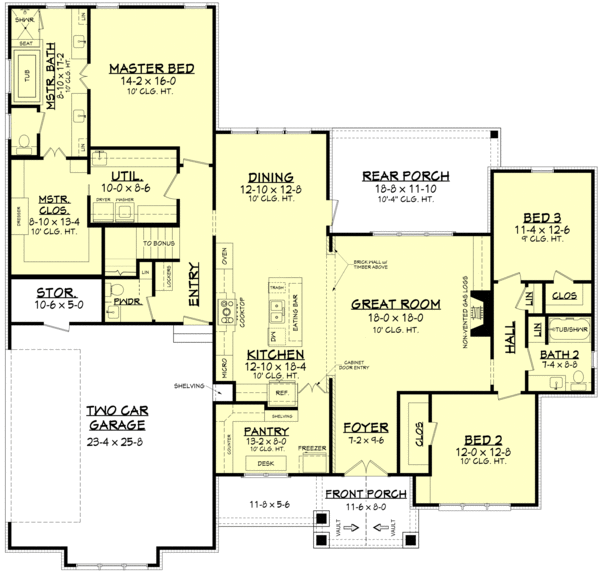 House Blueprint - Craftsman Floor Plan - Main Floor Plan #1067-2