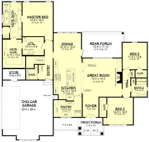 Craftsman Style House  Plan  3 Beds 2 5 Baths 2303 Sq Ft 