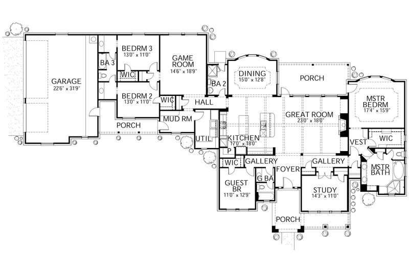Home Plan - Floor Plan - Main Floor for Traditional House Plan #80-191 - 5 bed, 4 bath