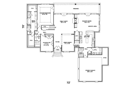 Floor Plan - Main Floor for Traditional House Plan #81-348 - 3 bed, 2.5 bath