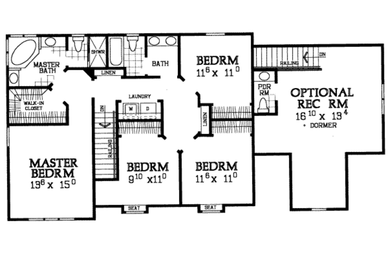 Architectural House Design - Floor Plan - Upper Floor for Traditional House Plan #72-480 - 4 bed, 2.5 bath