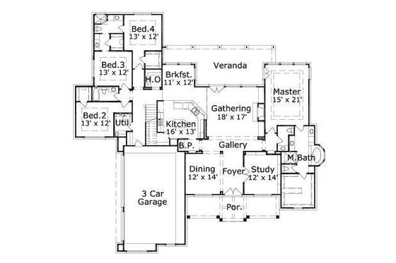 Floor Plan - Main Floor for European House Plan #411-604 - 4 bed, 3.5 bath