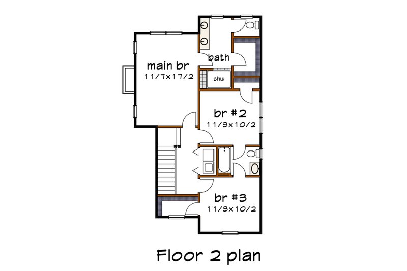House Blueprint - Floor Plan - Upper Floor for Farmhouse House Plan #79-304 - 4 bed, 3 bath