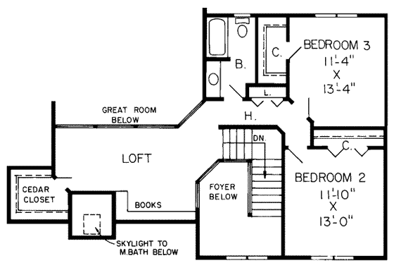 Floor Plan - Upper Floor for European House Plan #312-224 - 3 bed, 2.5 bath