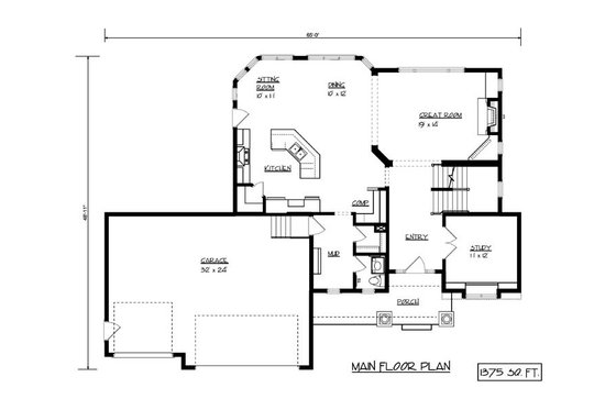 Floor Plan - Main Floor for European House Plan #320-502 - 4 bed, 2.5 bath