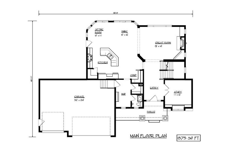 House Plan Design - Floor Plan - Main Floor for European House Plan #320-502 - 4 bed, 2.5 bath