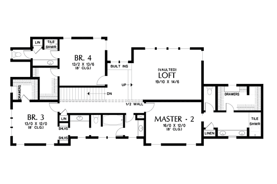 Floor Plan - Upper Floor for Craftsman House Plan #48-1007 - 4 bed, 3.5 bath