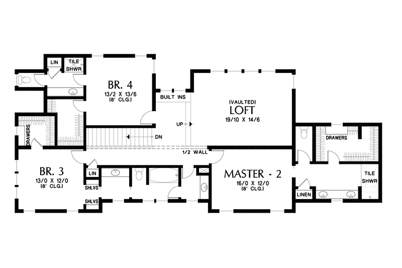 House Blueprint - Floor Plan - Upper Floor for Craftsman House Plan #48-1007 - 4 bed, 3.5 bath