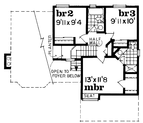 Floor Plan - Upper Floor for Traditional House Plan #47-618 - 3 bed, 2.5 bath