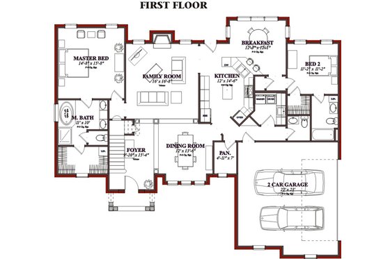 Floor Plan - Main Floor for Traditional House Plan #63-350 - 4 bed, 4.5 bath