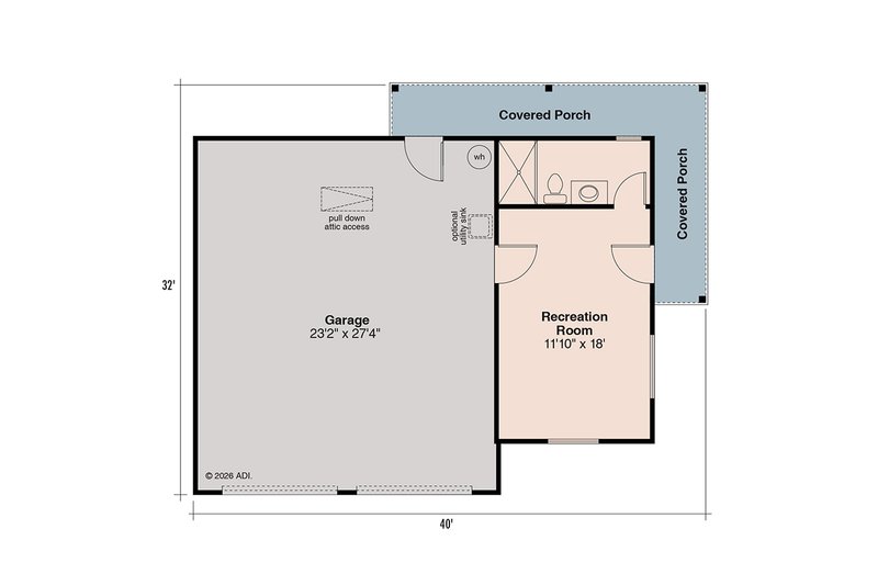House Blueprint - Floor Plan - Main Floor for Farmhouse House Plan #124-1462, 1 bath