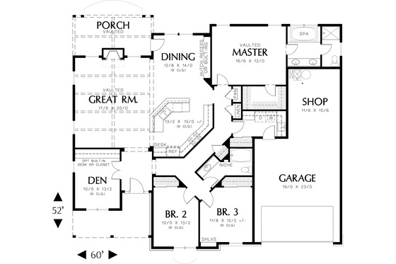 Main level floor plan  - 2000 square foot Craftsman home