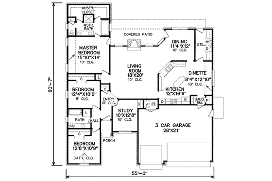 Floor Plan - Main Floor for European House Plan #65-236 - 3 bed, 2 bath