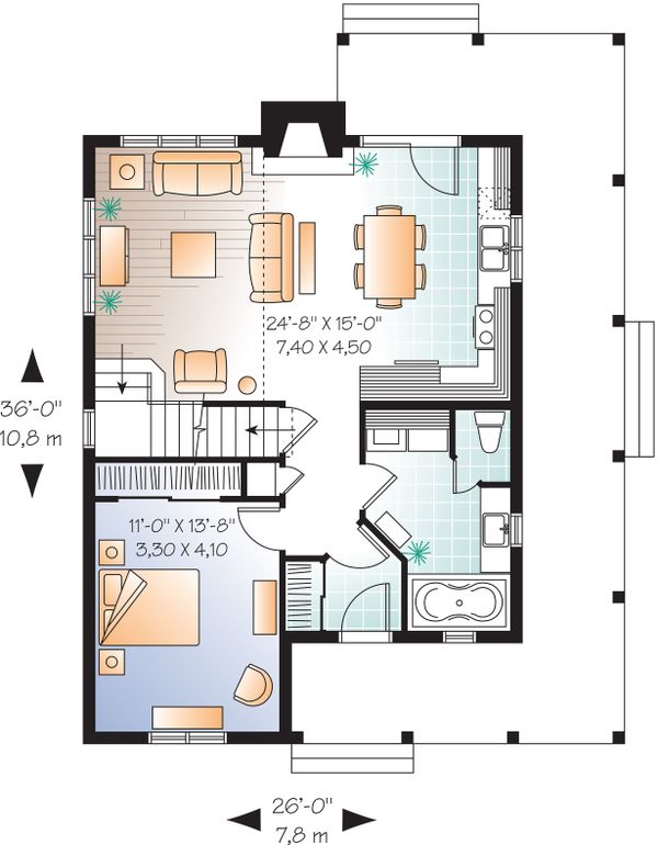 Architectural House Design - Main Level Floor Plan - 1400 square foot cottage