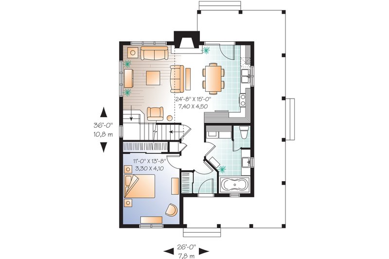 Architectural House Design - Main Level Floor Plan - 1400 square foot cottage