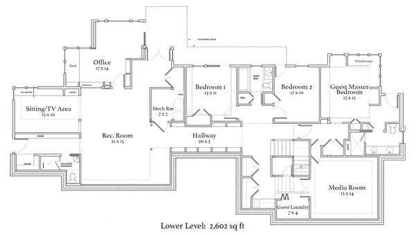 Craftsman Floor Plan - Lower Floor Plan #454-14