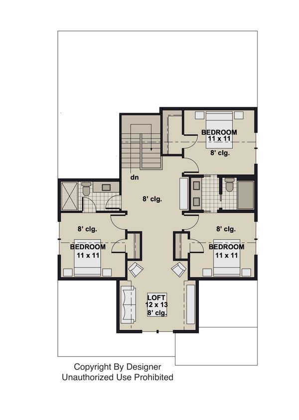 Architectural House Design - Floor Plan - Upper Floor for Bungalow House Plan #51-1552 - 5 bed, 4 bath