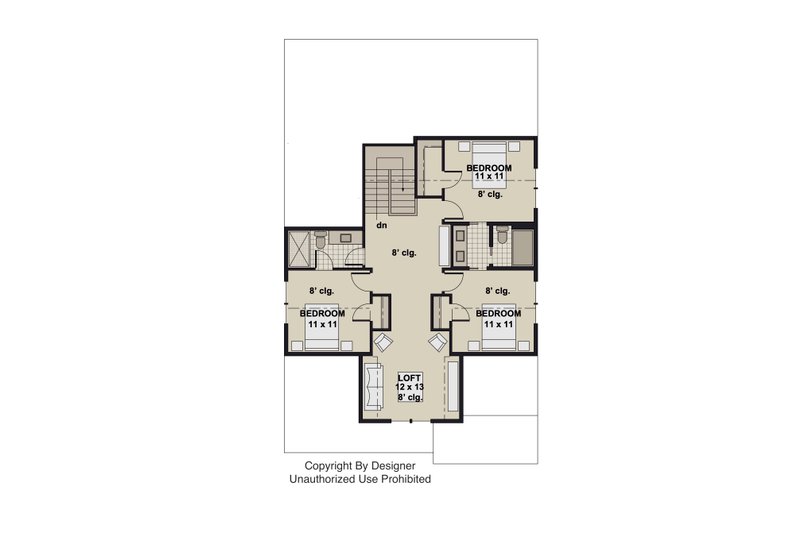 Architectural House Design - Floor Plan - Upper Floor for Bungalow House Plan #51-1552 - 5 bed, 4 bath