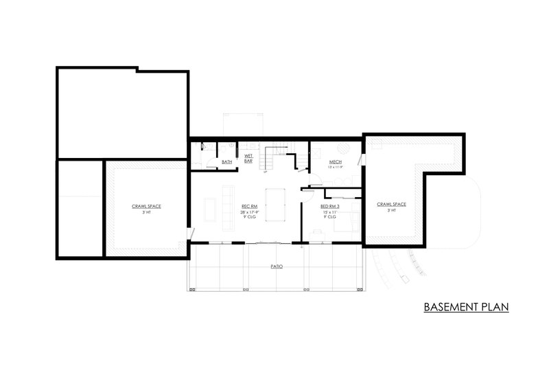 House Blueprint - Floor Plan - Lower Floor for Ranch House Plan #1042-26 - 3 bed, 3.5 bath