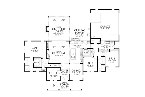 Floor Plan - Main Floor for Farmhouse House Plan #48-1197 - 3 bed, 2.5 bath