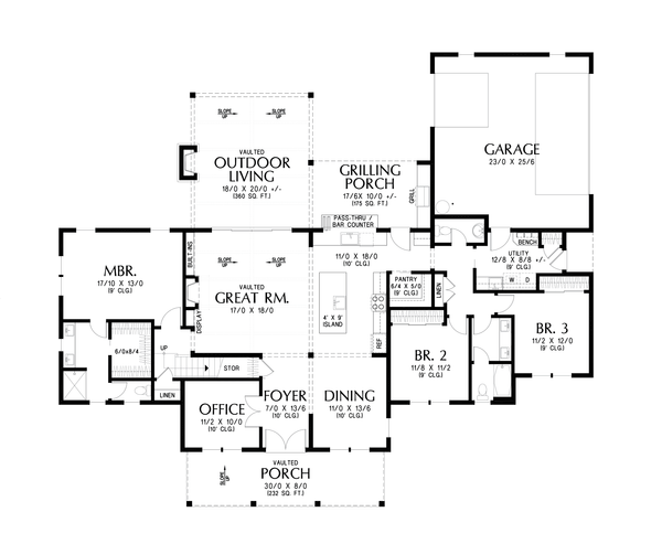 Farmhouse Floor Plan - Main Floor Plan #48-1197